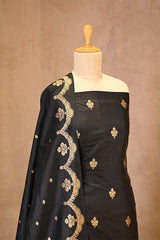 Black Banarasi Salwar Suit Set with Gold Zari Motifs and Dupatta