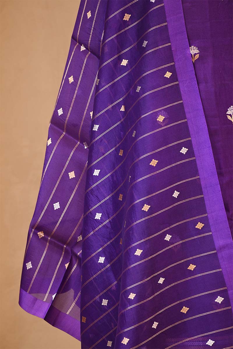 Purple banarasi Silk Salwar Suit with Sonarupa Motifs and Organza Dupatta