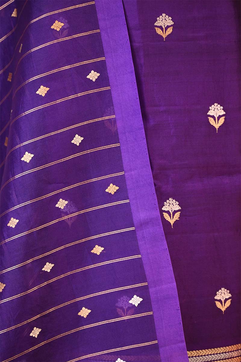 Purple banarasi Silk Salwar Suit with Sonarupa Motifs and Organza Dupatta