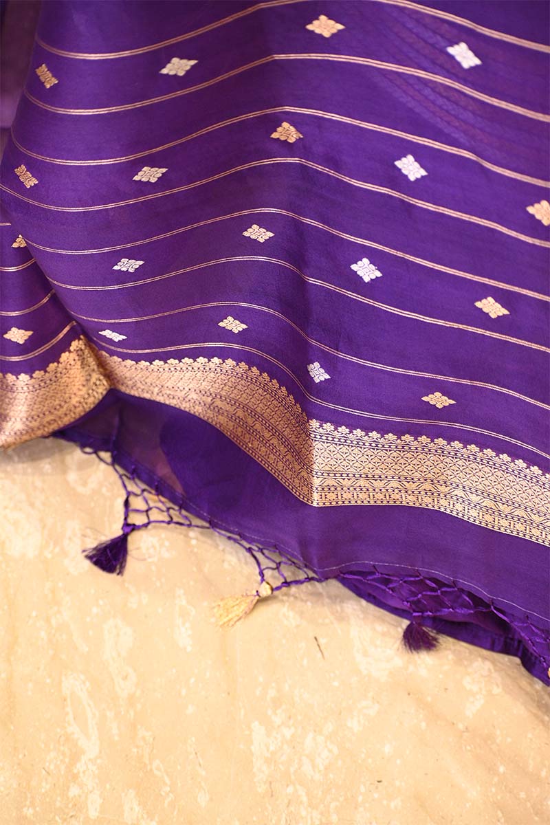 Purple banarasi Silk Salwar Suit with Sonarupa Motifs and Organza Dupatta