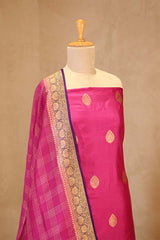 Pink Banarasi Silk Salwar Suit with Gold Zari Motifs and Organza Dupatta