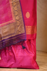 Pink Banarasi Silk Salwar Suit with Gold Zari Motifs and Organza Dupatta