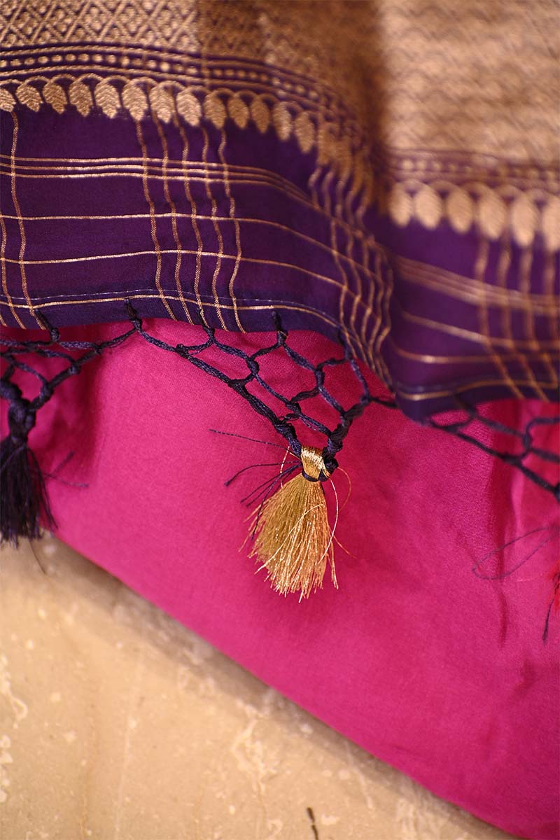 Pink Banarasi Silk Salwar Suit with Gold Zari Motifs and Organza Dupatta