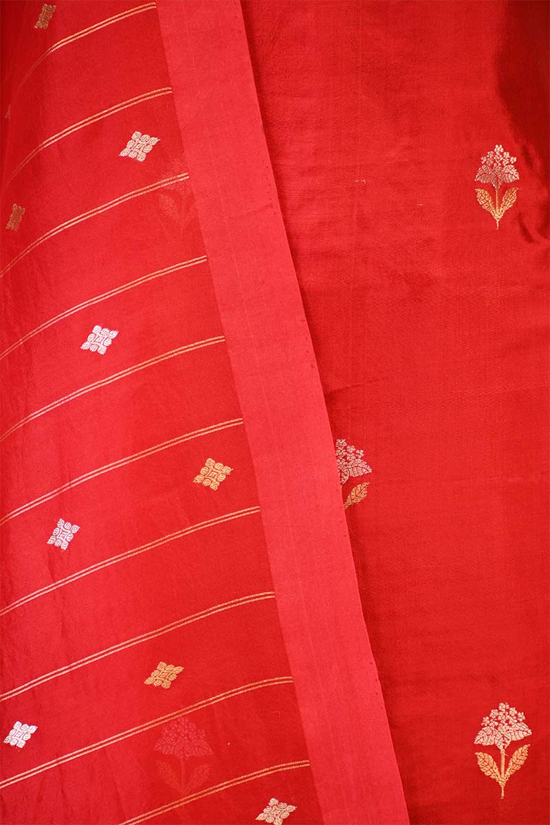 Red banarasi Silk Salwar Suit with Sonarupa Motifs and Organza Dupatta