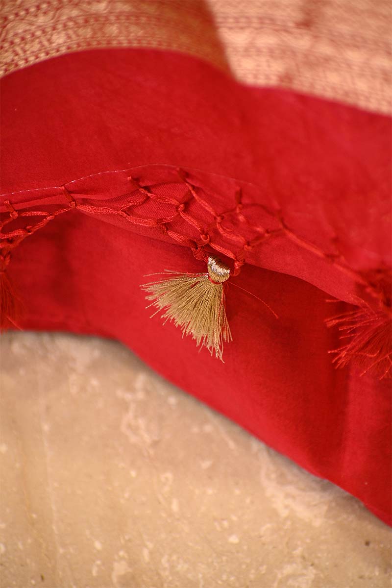 Red banarasi Silk Salwar Suit with Sonarupa Motifs and Organza Dupatta