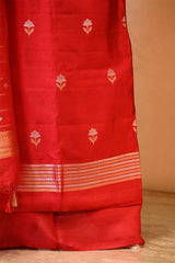Red banarasi Silk Salwar Suit with Sonarupa Motifs and Organza Dupatta