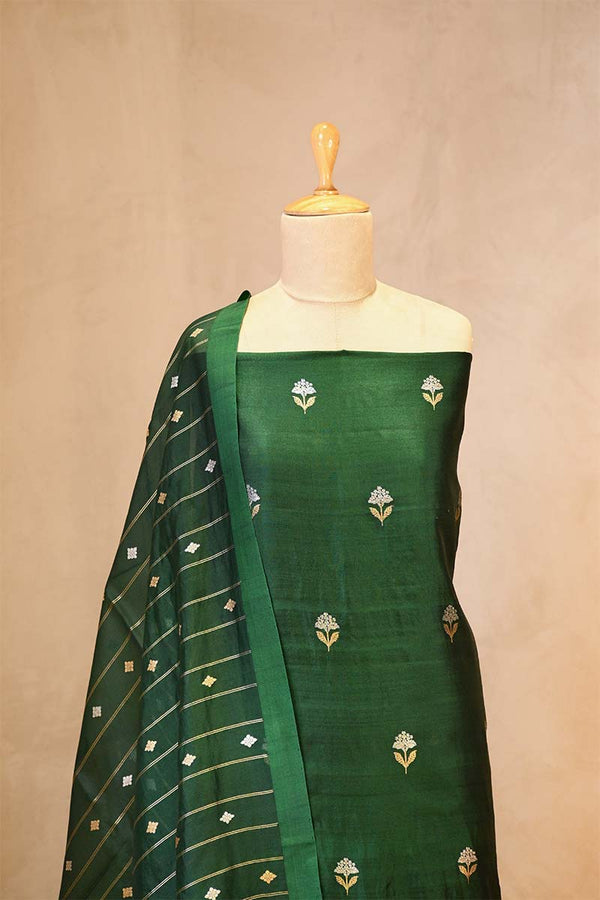 Green banarasi Silk Salwar Suit with Sonarupa Motifs and Organza Dupatta