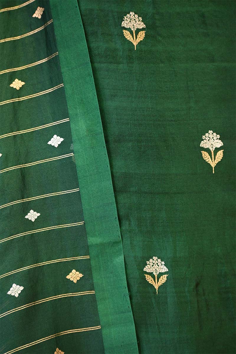 Green banarasi Silk Salwar Suit with Sonarupa Motifs and Organza Dupatta