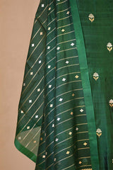 Green banarasi Silk Salwar Suit with Sonarupa Motifs and Organza Dupatta