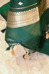 Green banarasi Silk Salwar Suit with Sonarupa Motifs and Organza Dupatta