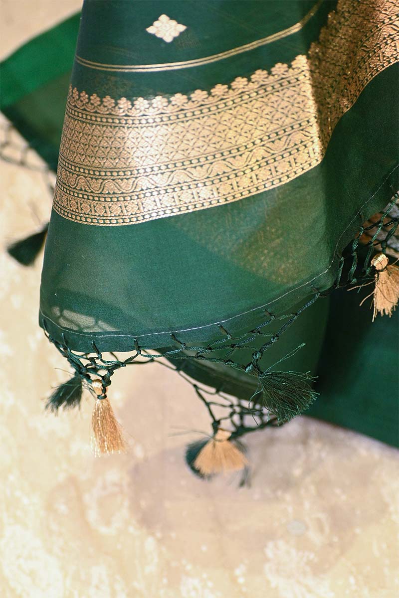 Green banarasi Silk Salwar Suit with Sonarupa Motifs and Organza Dupatta