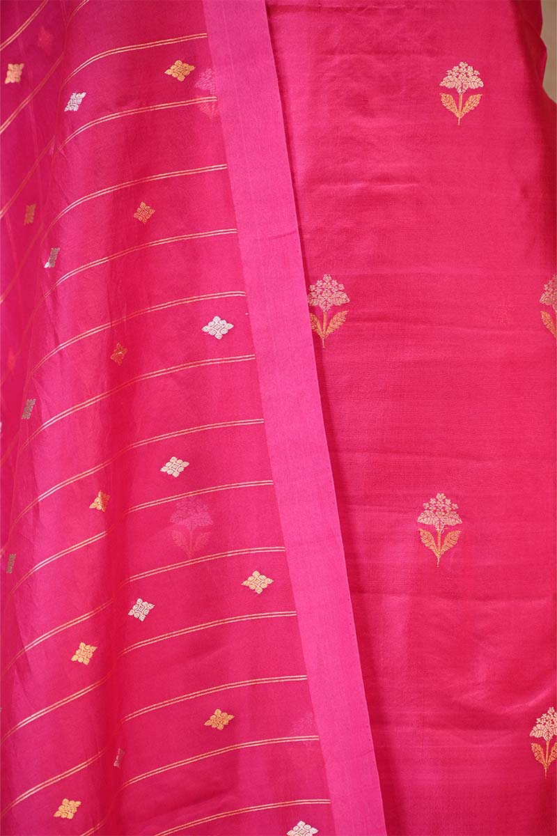 Pink banarasi Silk Salwar Suit with Sonarupa Motifs and Organza Dupatta