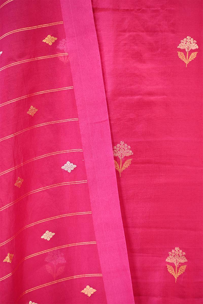 Pink banarasi Silk Salwar Suit with Sonarupa Motifs and Organza Dupatta