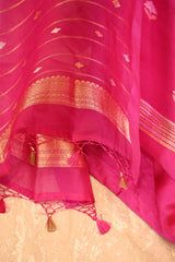 Pink banarasi Silk Salwar Suit with Sonarupa Motifs and Organza Dupatta