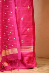 Pink banarasi Silk Salwar Suit with Sonarupa Motifs and Organza Dupatta