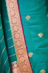 Sea Green Banarasi Silk Salwar Suit with Gold Zari Motifs and Organza Dupatta