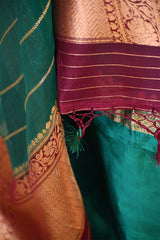 Sea Green Banarasi Silk Salwar Suit with Gold Zari Motifs and Organza Dupatta