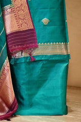 Sea Green Banarasi Silk Salwar Suit with Gold Zari Motifs and Organza Dupatta