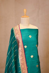Sea Green Banarasi Silk Salwar Suit with Gold Zari Motifs and Organza Dupatta