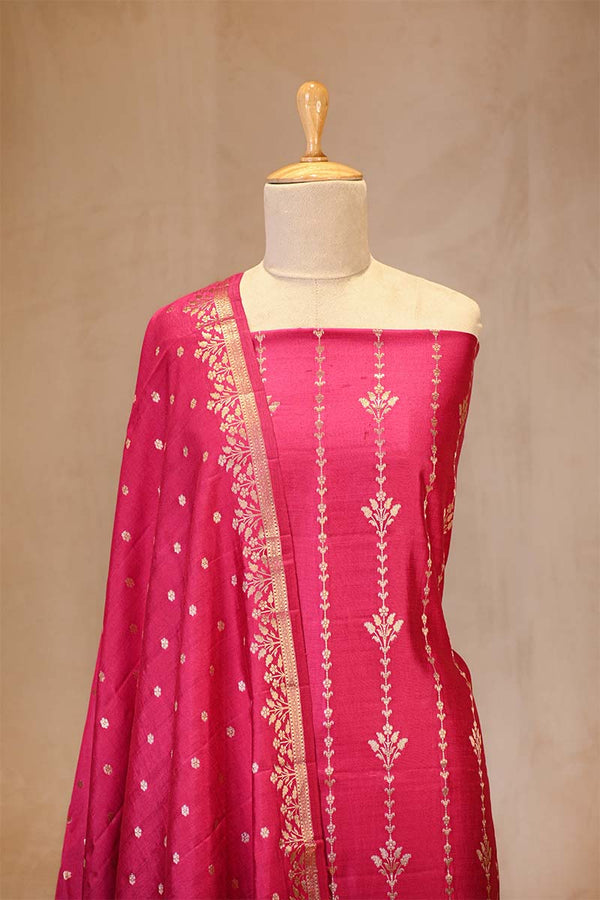 Pink Chiniya Silk Salwar Suit Set with Dupatta