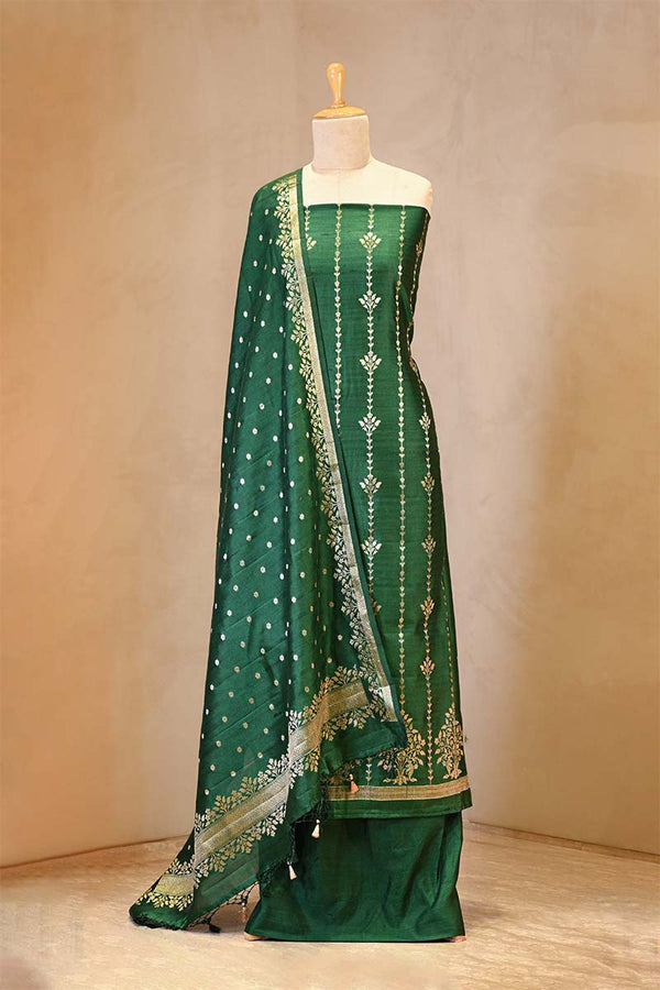 Bottle Green Chiniya Silk Salwar Suit Set with Dupatta