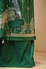 Bottle Green Chiniya Silk Salwar Suit Set with Dupatta