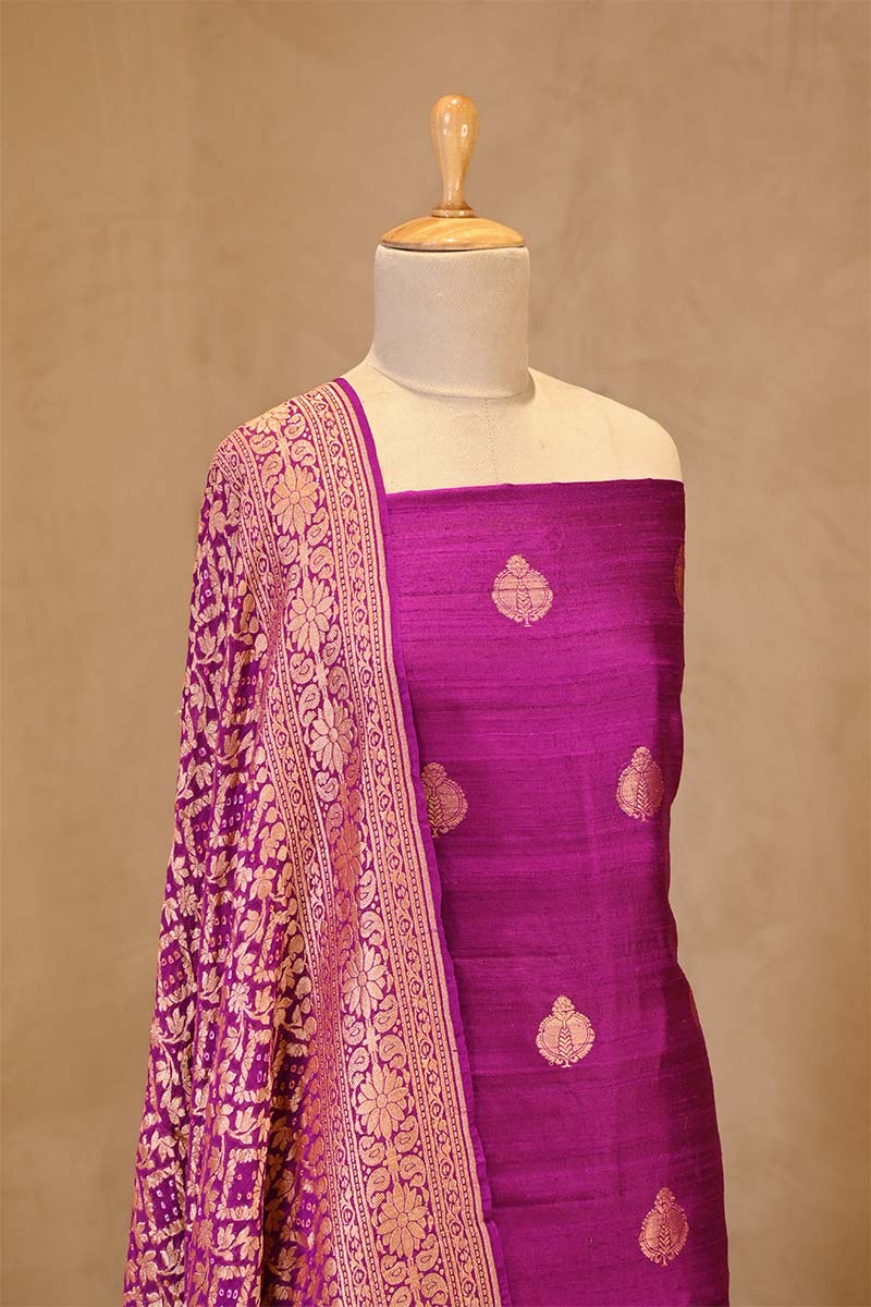 Purple Salwar Suit with Bandhani Banarasi Dupatta
