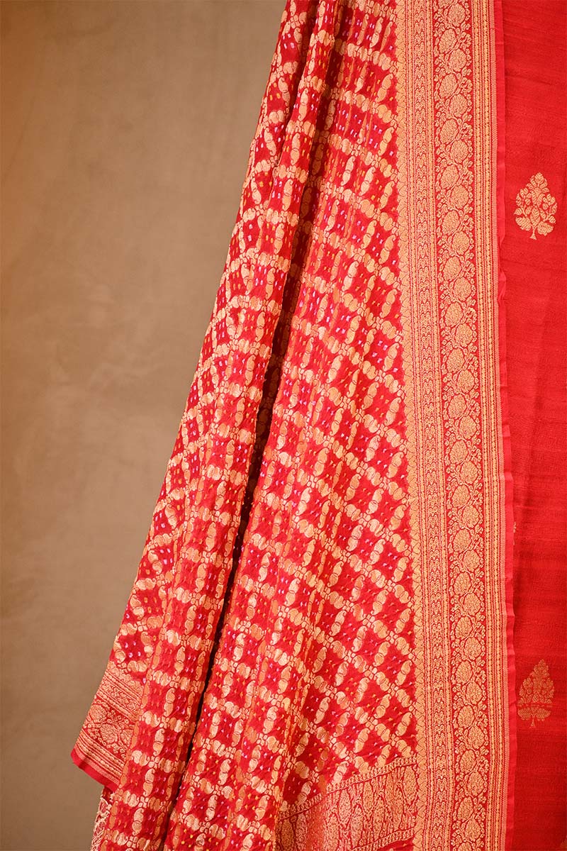 Red Salwar Suit with Bandhani Banarasi Dupatta