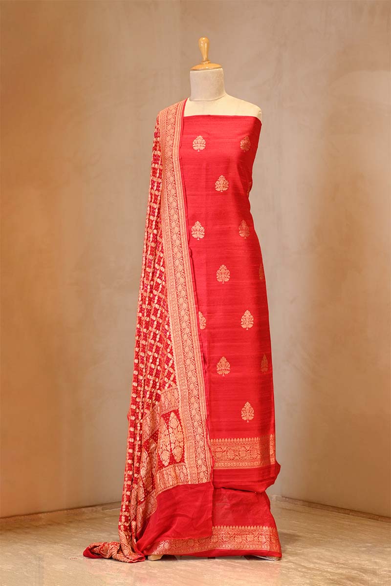 Red Salwar Suit with Bandhani Banarasi Dupatta
