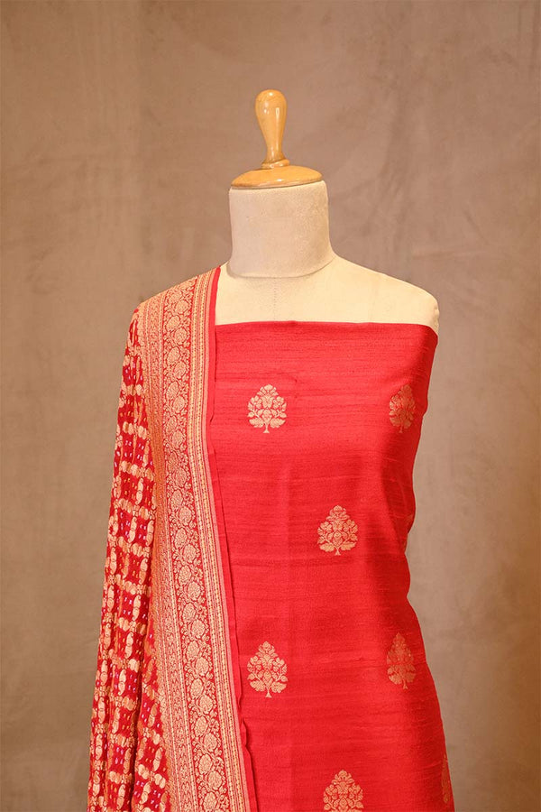 Red Salwar Suit with Bandhani Banarasi Dupatta