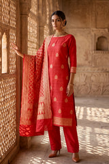 Red Salwar Suit with Bandhani Banarasi Dupatta