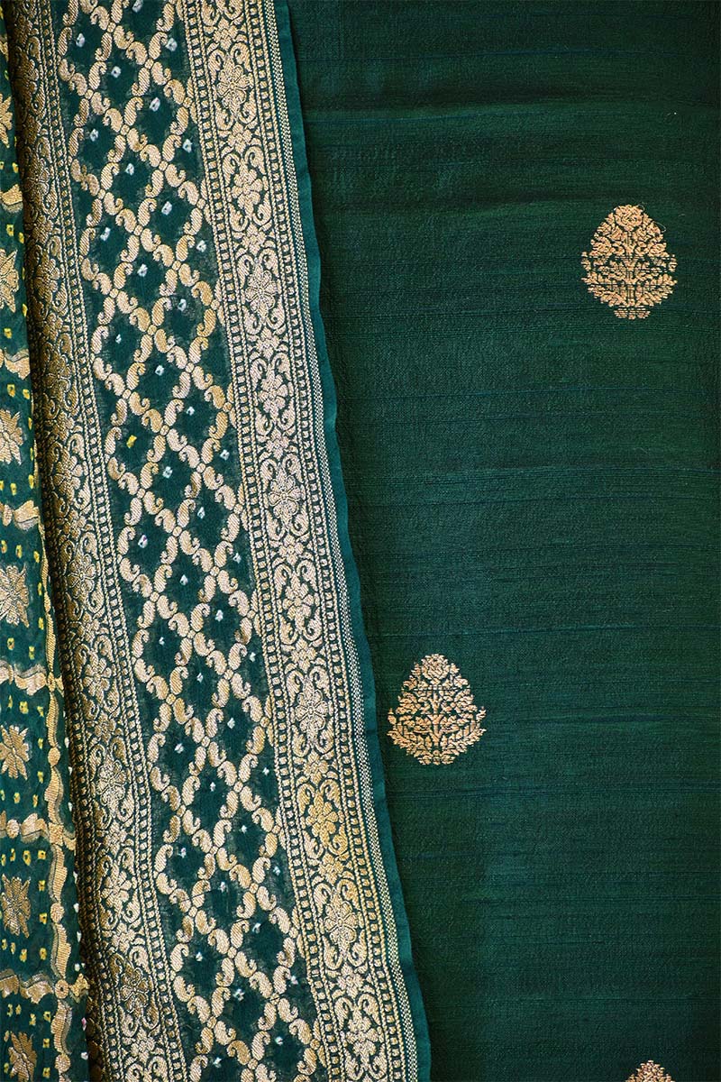 Green Salwar Suit with Bandhani Banarasi Dupatta