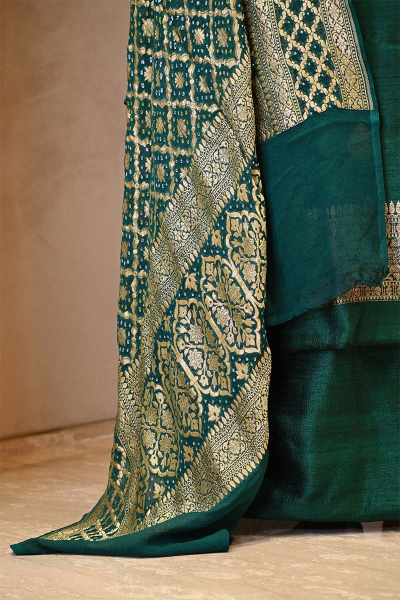 Green Salwar Suit with Bandhani Banarasi Dupatta