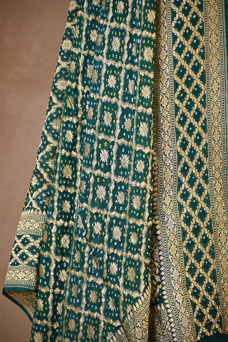 Green Salwar Suit with Bandhani Banarasi Dupatta