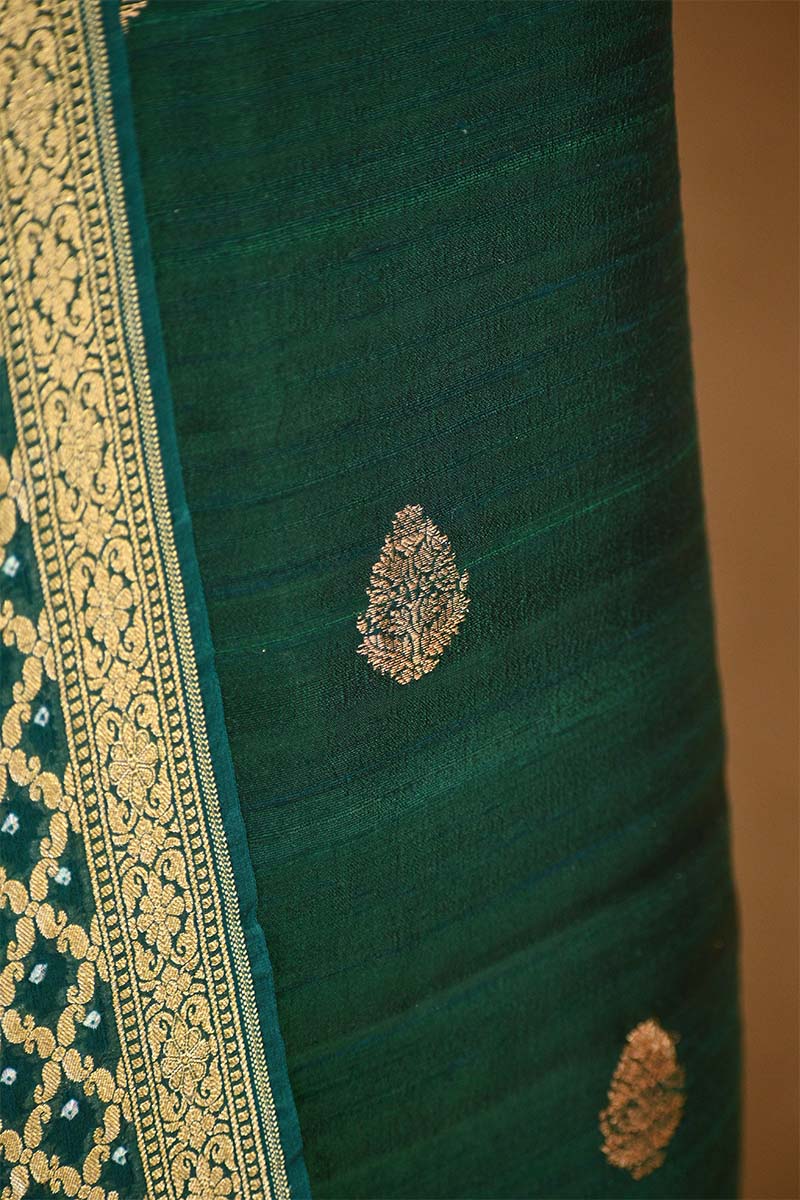 Green Salwar Suit with Bandhani Banarasi Dupatta
