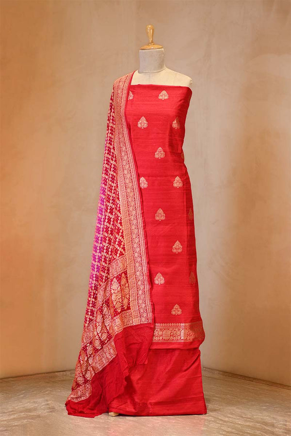 Red Salwar Suit with Shaded Bandhani Banarasi Dupatta