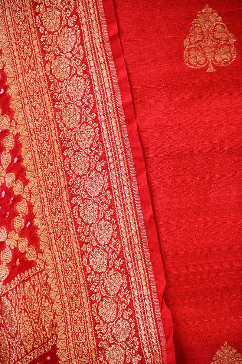 Red Salwar Suit with Shaded Bandhani Banarasi Dupatta