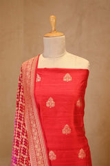 Red Salwar Suit with Shaded Bandhani Banarasi Dupatta