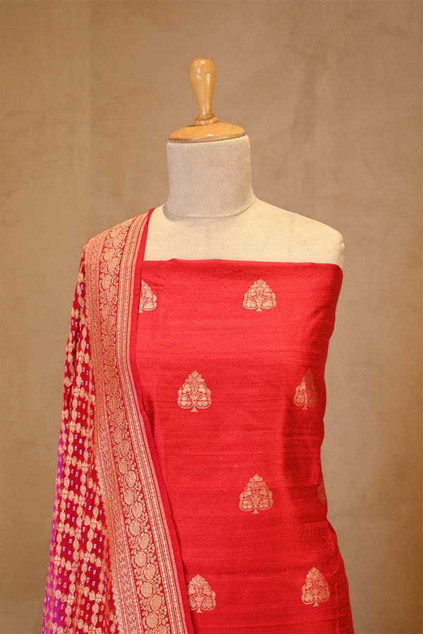 Red Salwar Suit with Shaded Bandhani Banarasi Dupatta