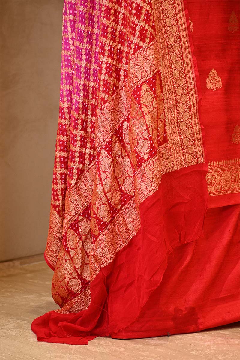 Red Salwar Suit with Shaded Bandhani Banarasi Dupatta