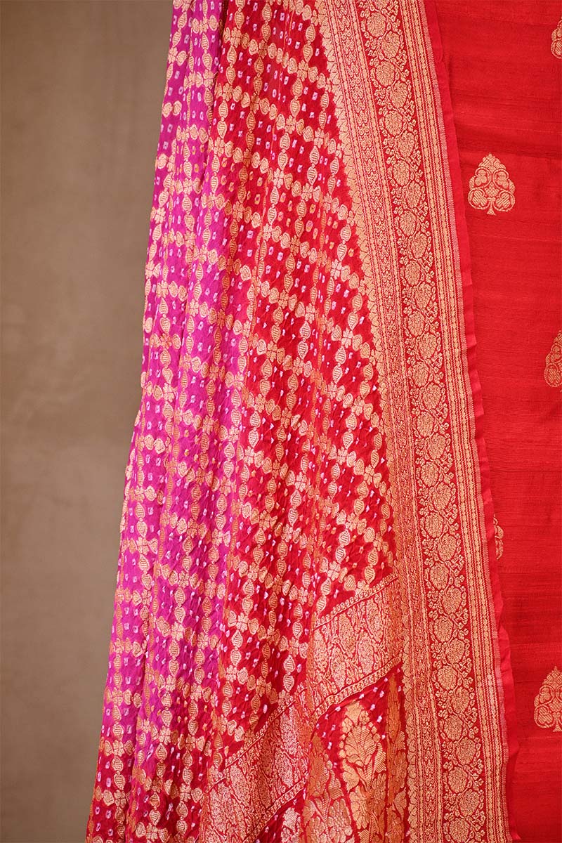Red Salwar Suit with Shaded Bandhani Banarasi Dupatta