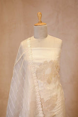 Off White Organza Silk Suit Set with Appliqué Work