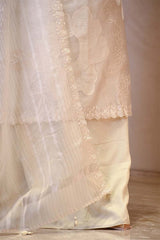 Off White Organza Silk Suit Set with Appliqué Work