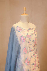 Off-White Organza Silk Salwar Suit with Emberoidered Dupatta
