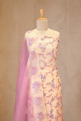 Off-White and Pink Organza Silk Salwar Suit with Emberoidered Dupatta