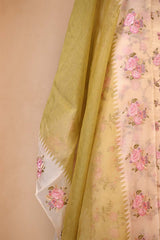 Off-White and Heena Green Organza Silk Salwar Suit with Emberoidered Dupatta