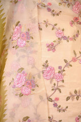 Off-White and Heena Green Organza Silk Salwar Suit with Emberoidered Dupatta