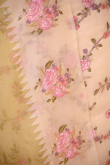 Off-White and Heena Green Organza Silk Salwar Suit with Emberoidered Dupatta