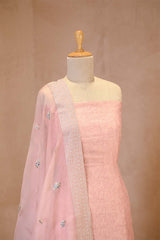 Pink Organza Silk Salwar Suit Set with Floral Prints and Embellishments