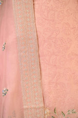 Pink Organza Silk Salwar Suit Set with Floral Prints and Embellishments